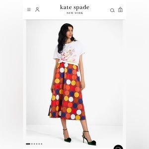 NWT Kate Spade Giant Dot Midi Skirt Medium Pockets Flare MSRP $298